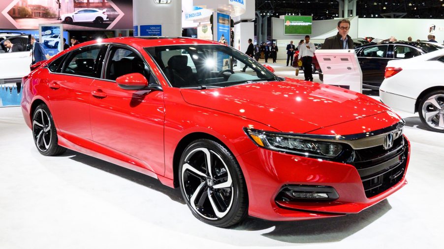 Red Honda Accord seen at the New York International Auto Show at the Jacob K. Javits Convention Center