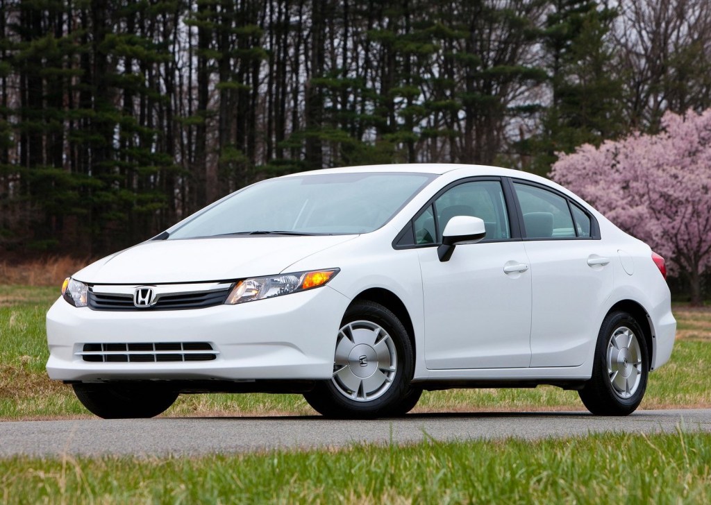 a front shot of a white 2012 Honda Civic HF