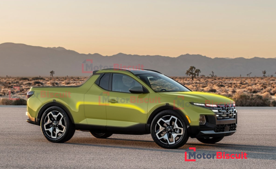 rendering of a green Hyundai Santa Cruz 2-door pickup