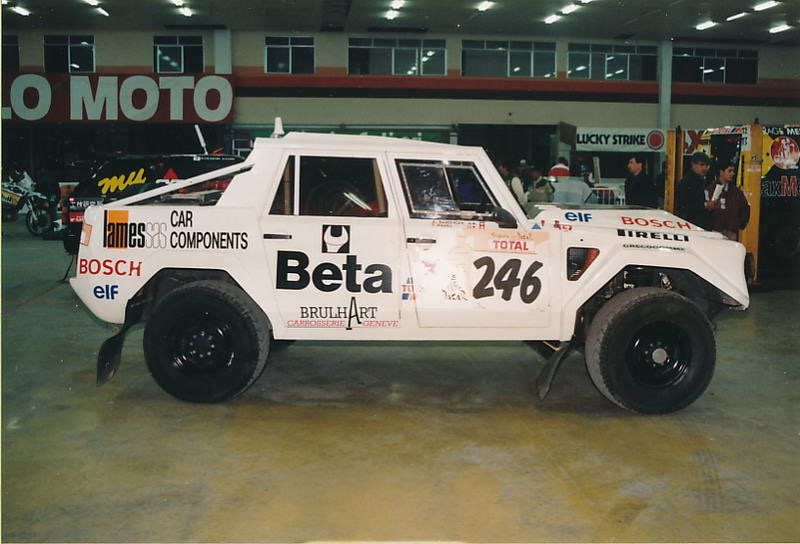 An image of a Lamborghini LM002 Rally pictured back in the 1980s.
