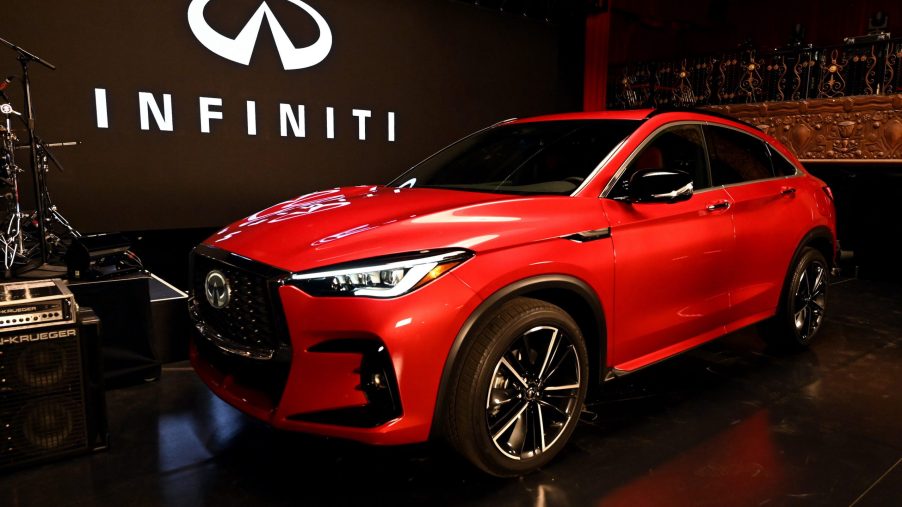 The red 2022 Infiniti QX 55 is seen during Live Nation: Aloe Blacc + Infiniti at The Belasco
