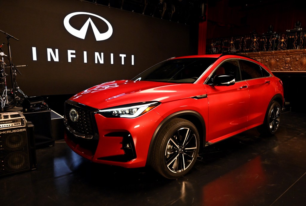 The red 2022 Infiniti QX 55 is seen during Live Nation: Aloe Blacc + Infiniti at The Belasco