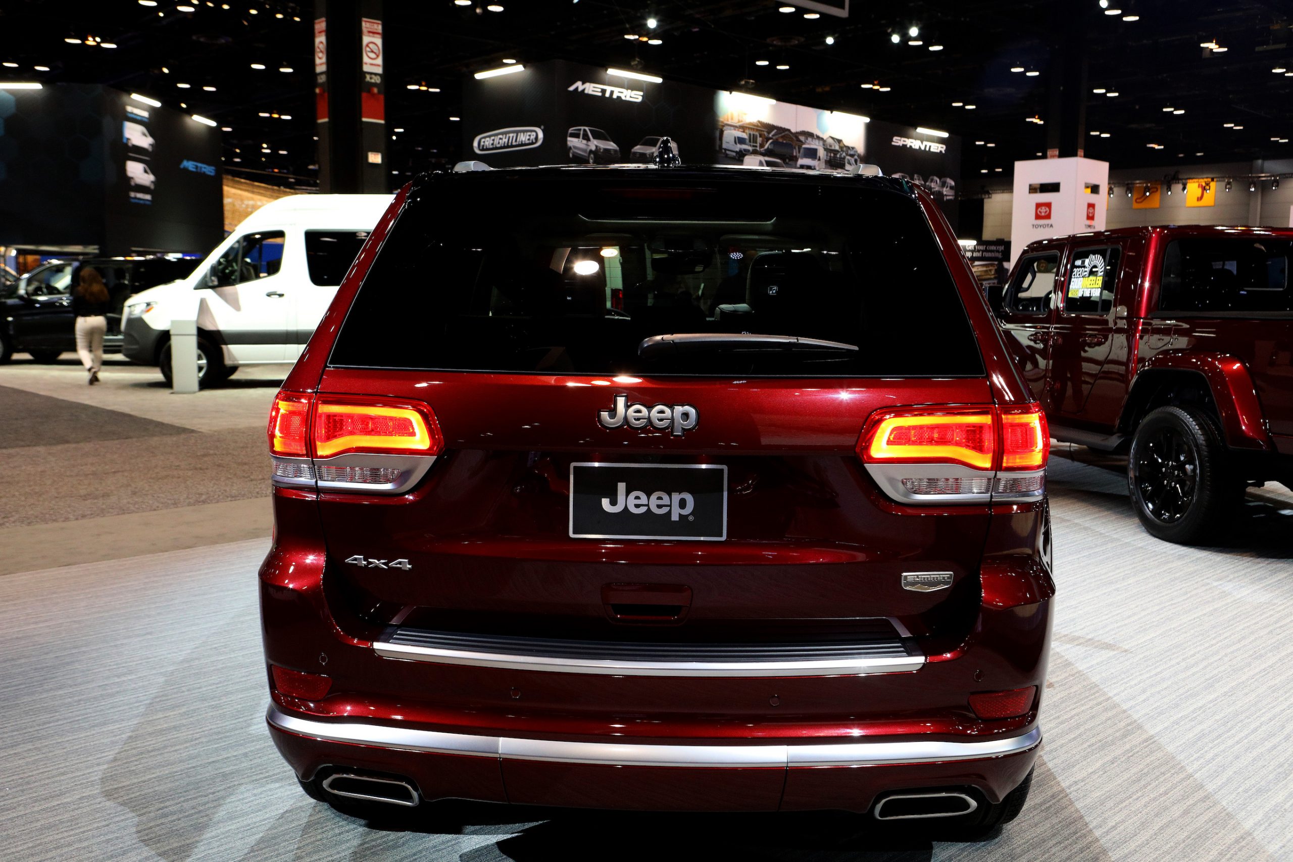 Red 2020 Jeep Grand Cherokee Summit is on display at the 112th Annual Chicago Auto Show at McCormick Place