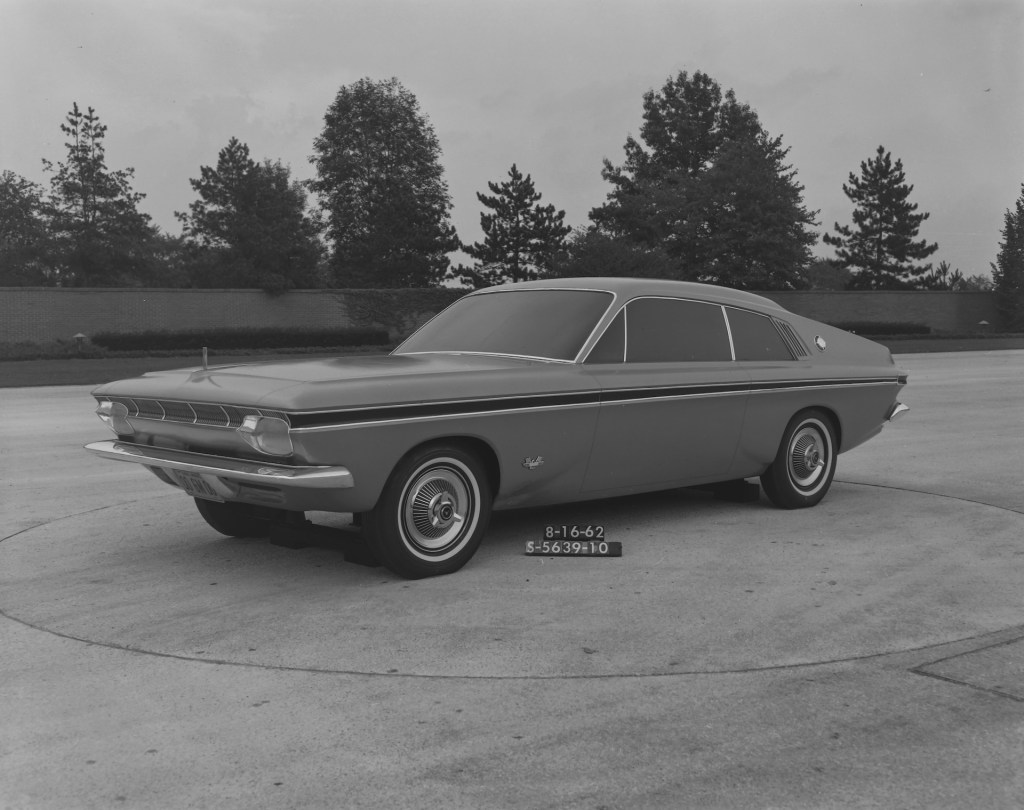 An image of a Ford Mustang prototype parked outdoors.