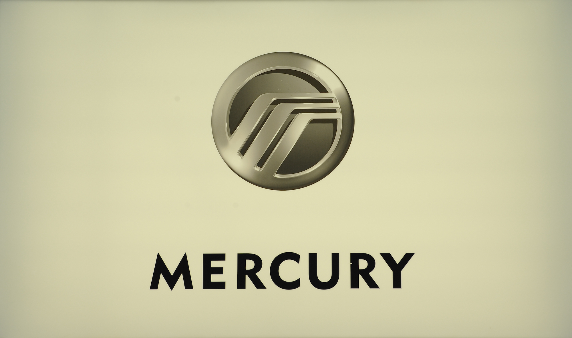 Logo of the Mercury division of Ford Motor Company at the North American International Auto Show on January 12, 2009, in Detroit, Michigan.