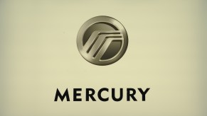 Logo of the Mercury division of Ford Motor Company at the North American International Auto Show on January 12, 2009, in Detroit, Michigan.