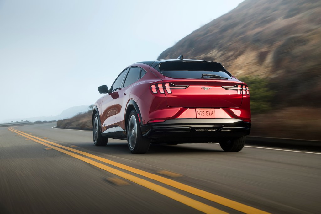 An image of a 2021 Ford Mustang Mach-E outdoors.