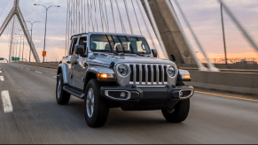 The 2021 Jeep Wrangler Rubicon 392 driving on a bridge
