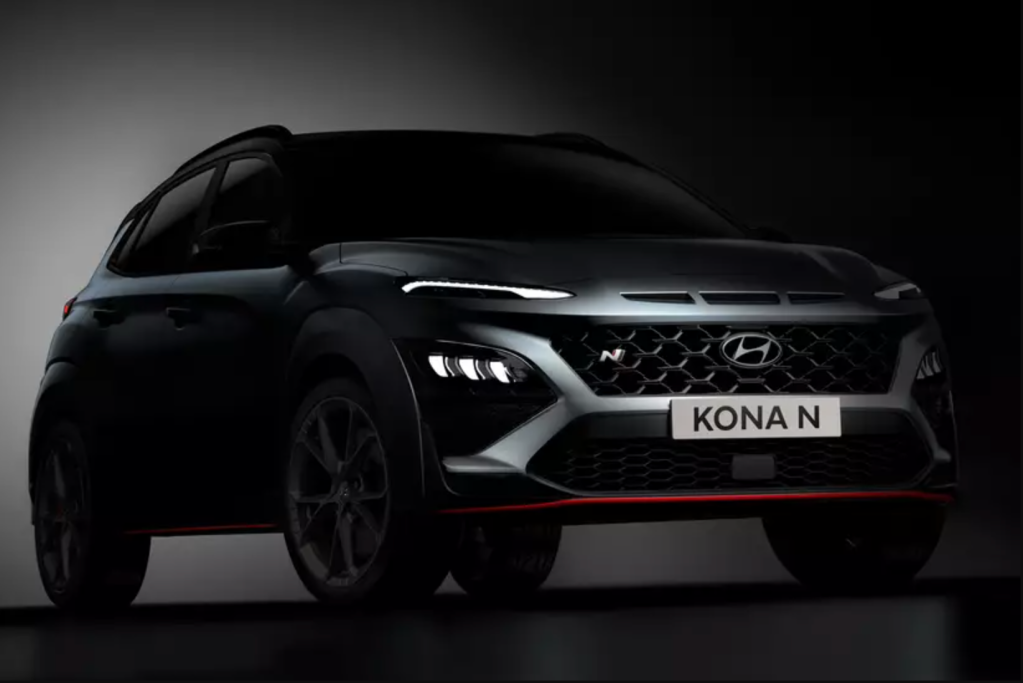 The 2022 Hyundai Kona N with a dark background