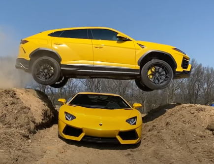 Flying $250,000 Lamborghini Urus Jumps Over $450,000 Aventador for YouTube