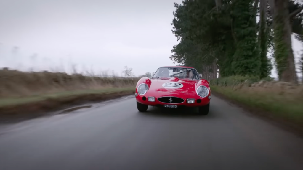 An image of an ultra-rare Ferrari 250 GTO out on the road.