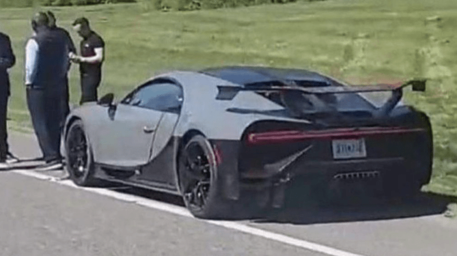 An image of a Bugatti Chiron Pur Sport on the side of the road.