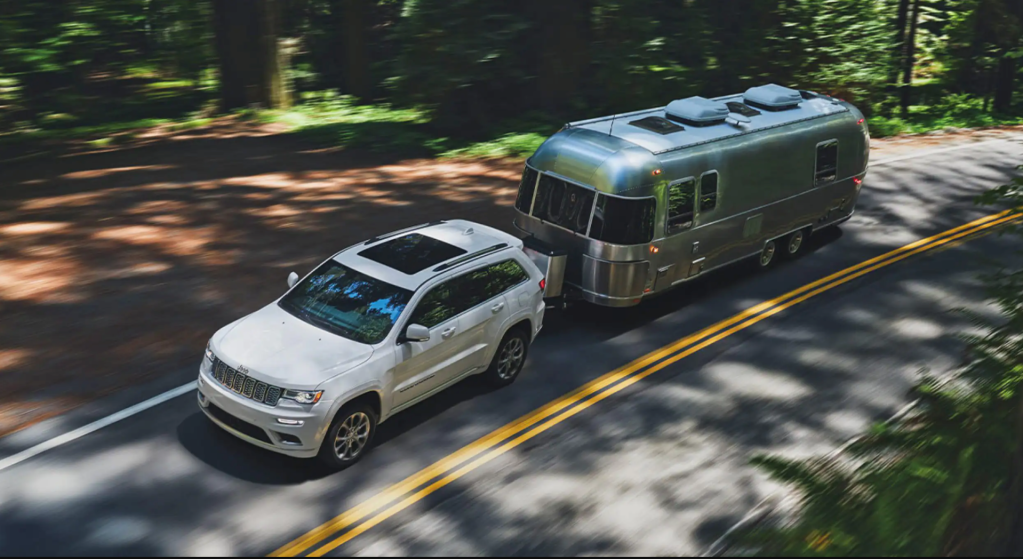 The 2021 Jeep Grand Cherokee towing an Airstream Trailer