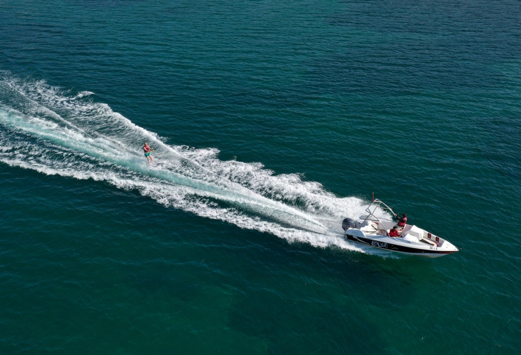A speedboat on the open waters in Turkey