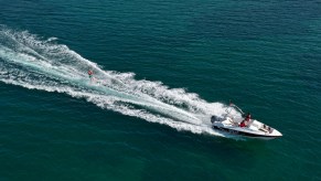 A speedboat on the open waters in Turkey