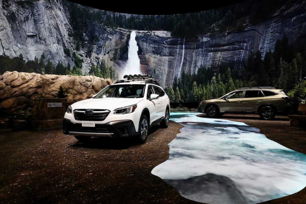 The Subaru Outback XT on display at an auto show