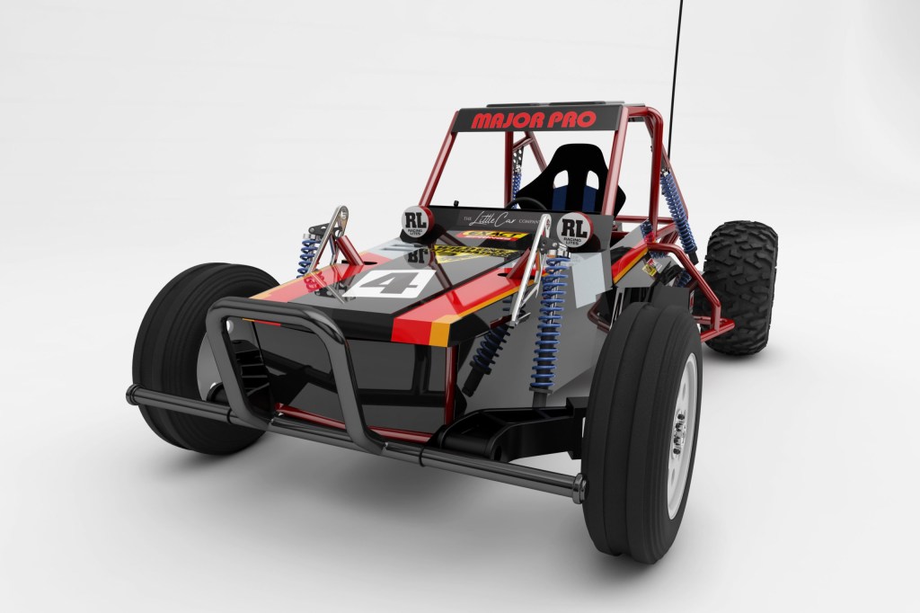 The black-and-red Tamiya Wild One MAX electric off-road buggy