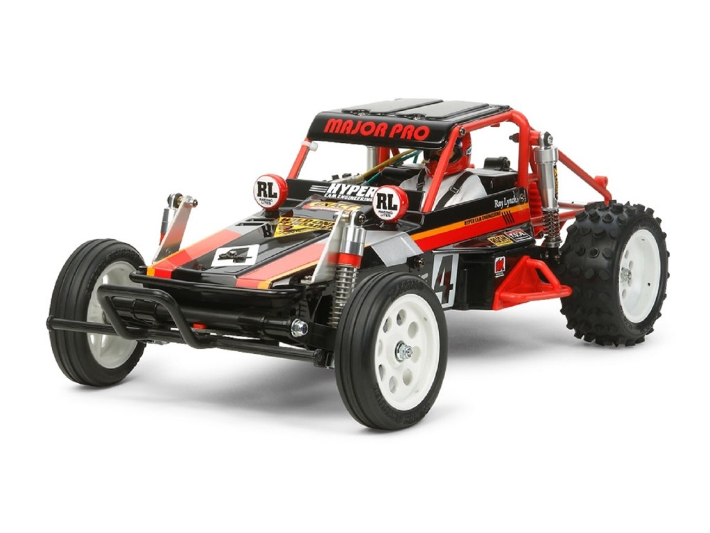 The re-released black-and-red Tamiya Wild One Off-Roader RC buggy