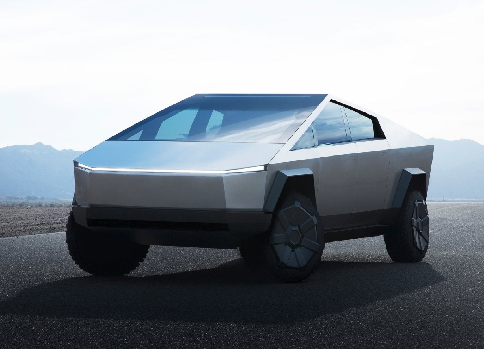 The first stainless-steel Tesla Cybertruck concept on a track