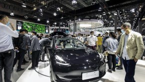 A Tesla Model 3 on display in China