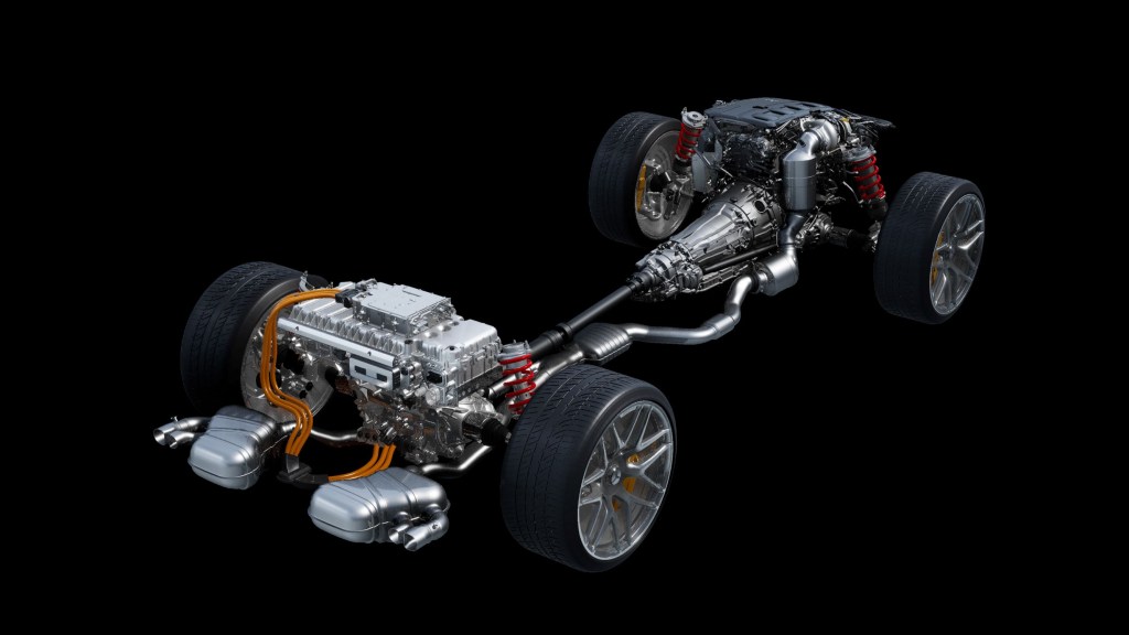 The layout of the upcoming Mercedes-AMG E Performance hybrid powertrain