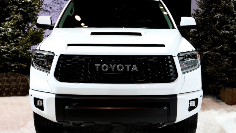 A white Toyota Tundra at an auto show