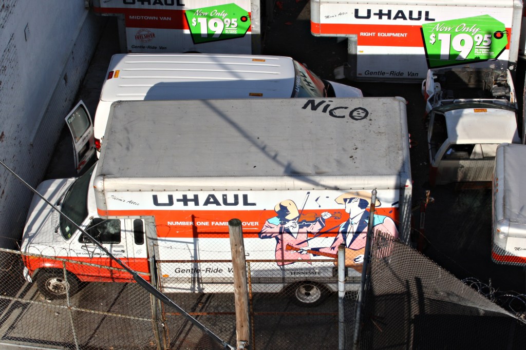 U-Haul box trucks in a parking lot