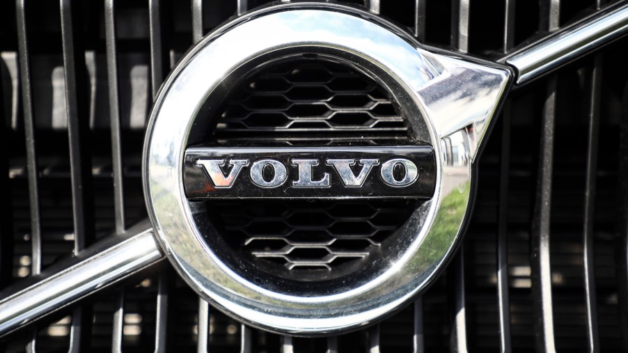 Volvo logo on a vehicle's grille on October 15, 2020