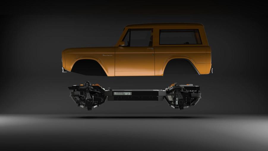 Zero Labs electric platform with Bronco body hovering above