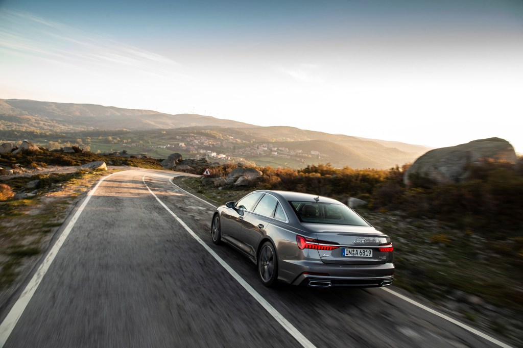 A dark gray 2021 audi a6 interior