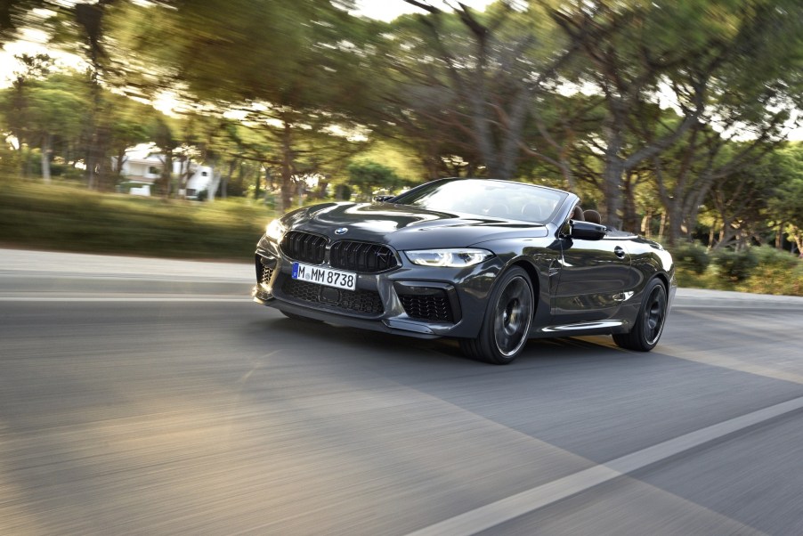 A dark gray convertible bmw m8