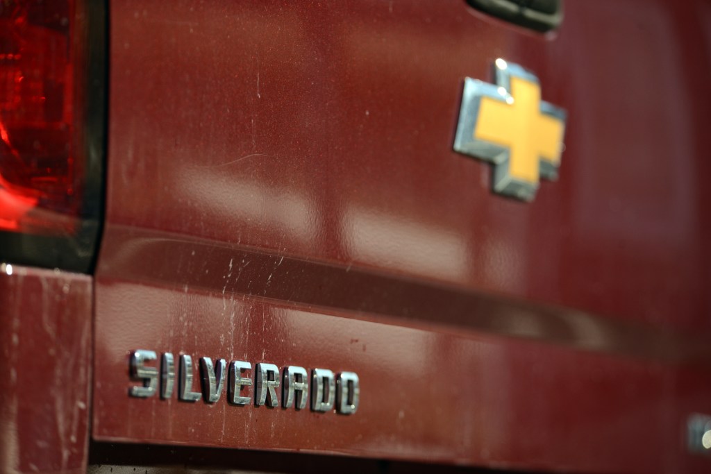 tailgate of a red 2014 Chevy Silverado