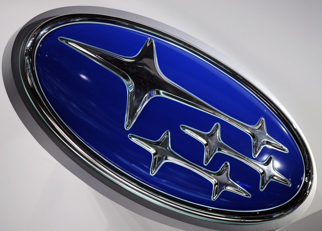 Blue and chrome Subaru emblem