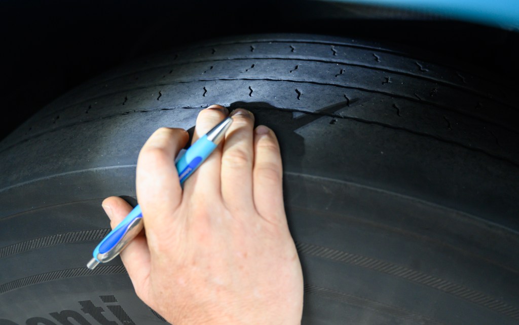 A quick tread check on a worn tire