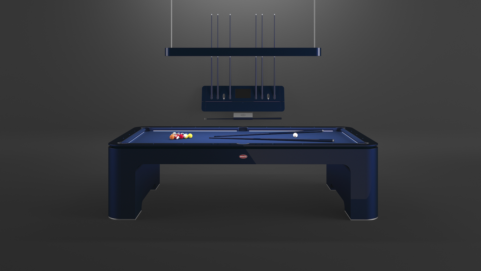 An image of a Bugatti pool table finished in blue.