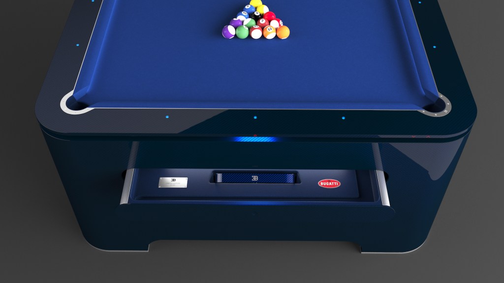 An image of a Bugatti pool table finished in blue.