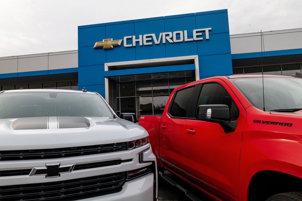 Two new Chevroley Chevy Silverado at the dealership
