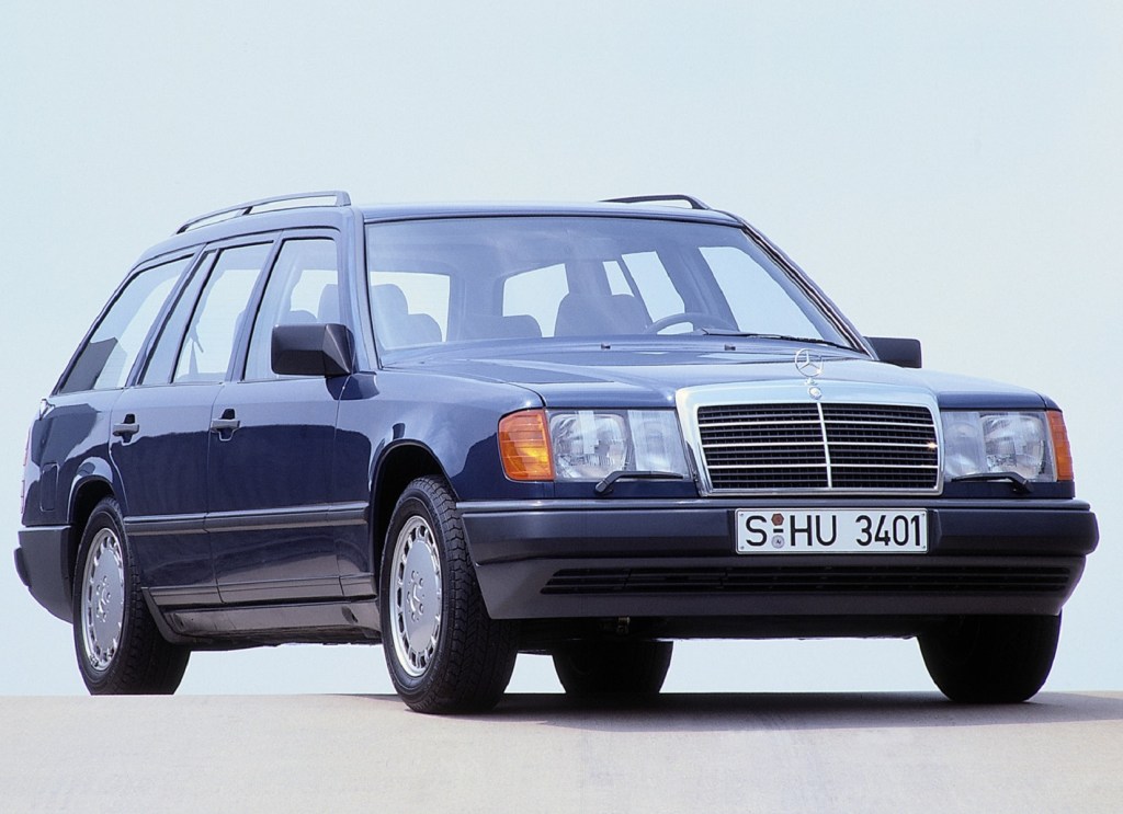 A dark-blue 1988 W124 Mercedes-Benz E-Class Wagon