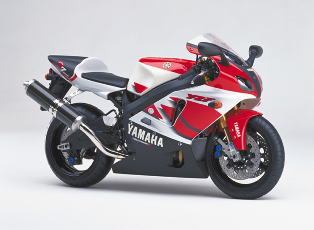 A red-black-and-white 1999 Yamaha YZF-R7