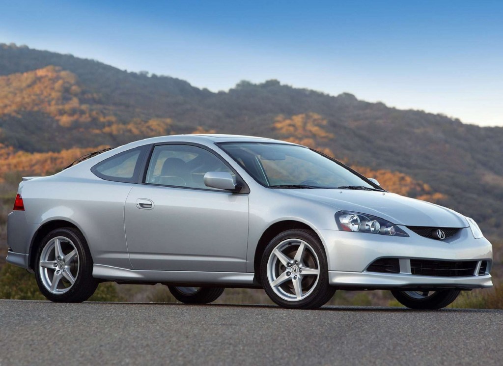 A silver 2005 Acura RSX Type S on a mountain road