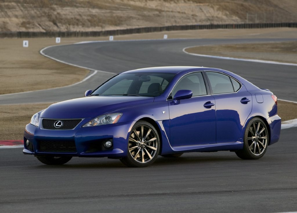 A blue 2008 Lexus IS F on a desert racetrack