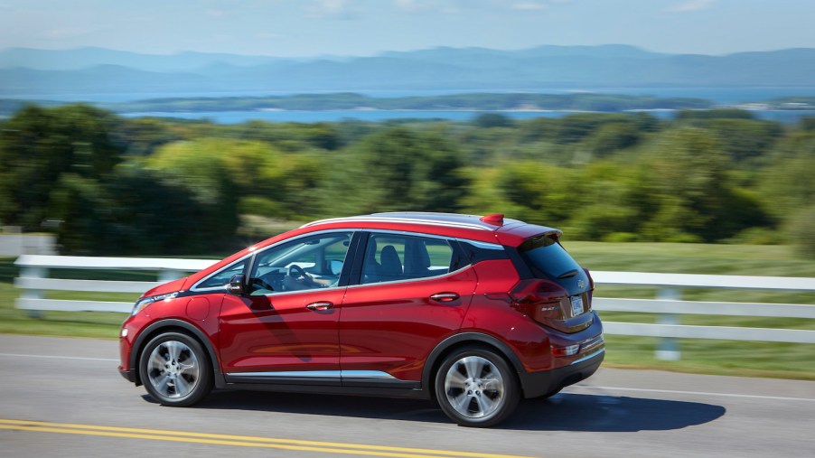 A red 2021 Chevy Bolt, a best-selling EV