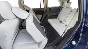 White-leather seating inside a 2021 Honda Pilot midsize SUV