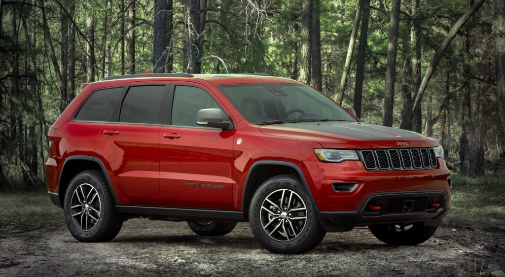 Pictured is the 2021 Jeep Grand Cherokee Trailhawk in the wilderness, the Grand Cherokee is one of the best SUVs for camping