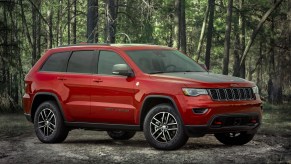 Pictured is the 2021 Jeep Grand Cherokee Trailhawk in the wilderness, the Grand Cherokee is one of the best SUVs for camping