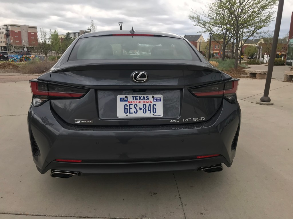 A rear shot of the 2021 Lexus RC 350 F Sport