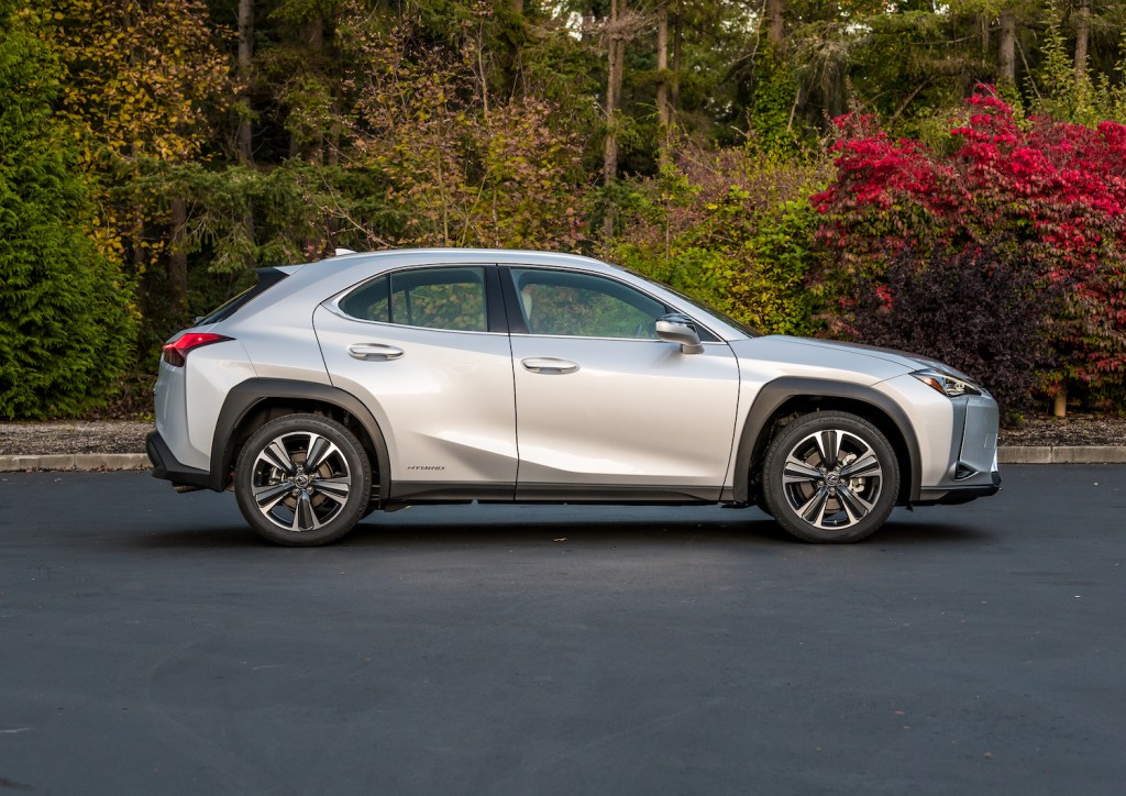 A silver 2021 Lexus UX 250h parked, one of the best affordable hybrids under $40,000
