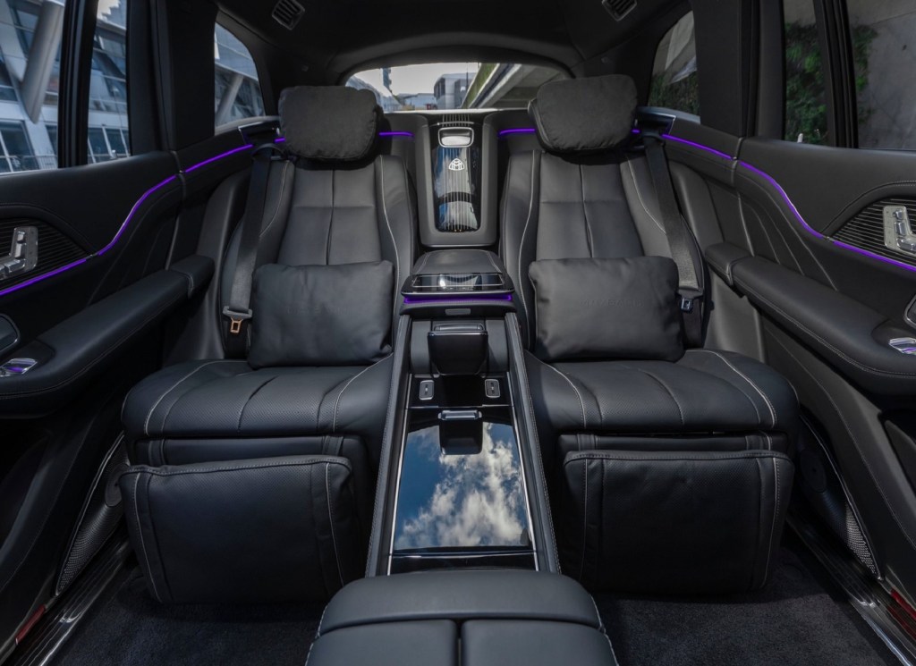 The black-leather reclining rear seats in a 2021 Mercedes-Maybach GLS 600