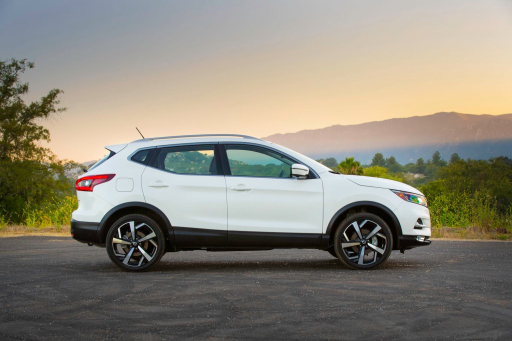 A white 2021 Nissan Rogue Sport at sunrise