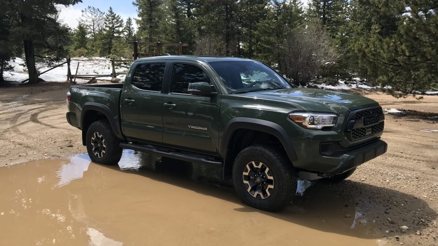 2021 Toyota Tacoma TRD lift kit in a puddle